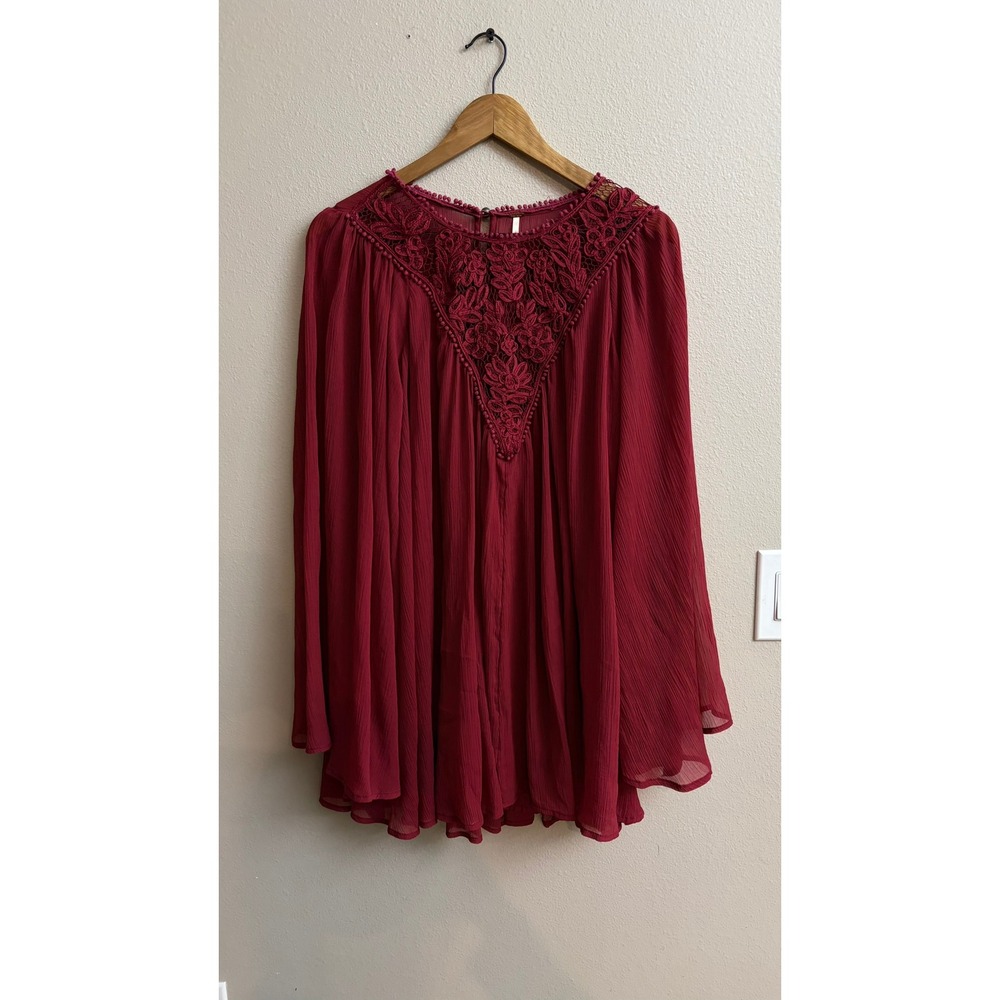 Free People Sunshine of Love Tunic Dress Large Lace Crochet Boho Bell Sleeve